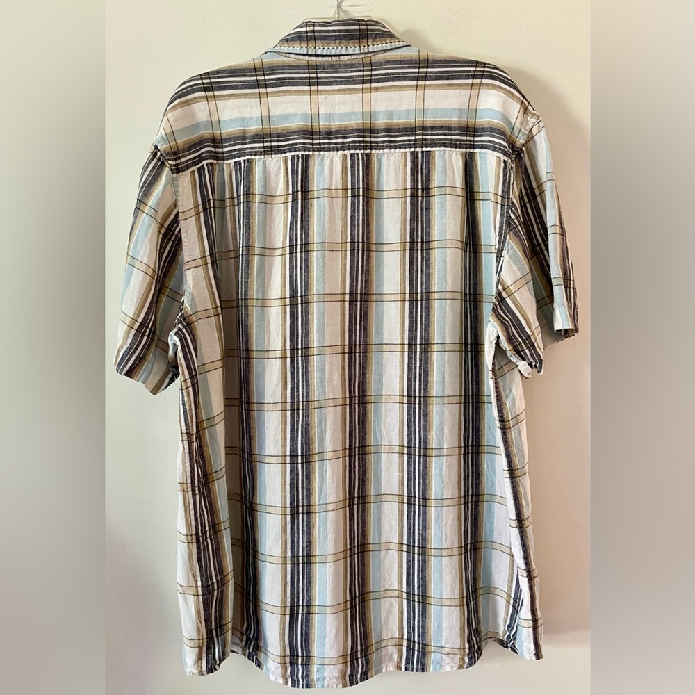 Timberland Men’s XL Multicolored Short Sleeve Linen Button Down Stitched Collar - Picture 2 of 8